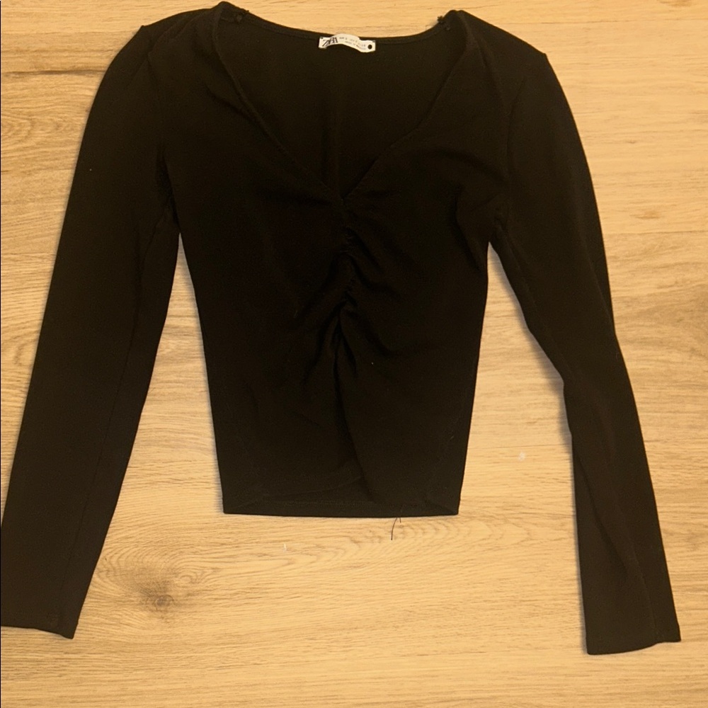 Zara Black Ruched Long Sleeve Top
